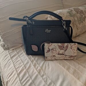 Guess Black Satchel with Blush Floral Wallet